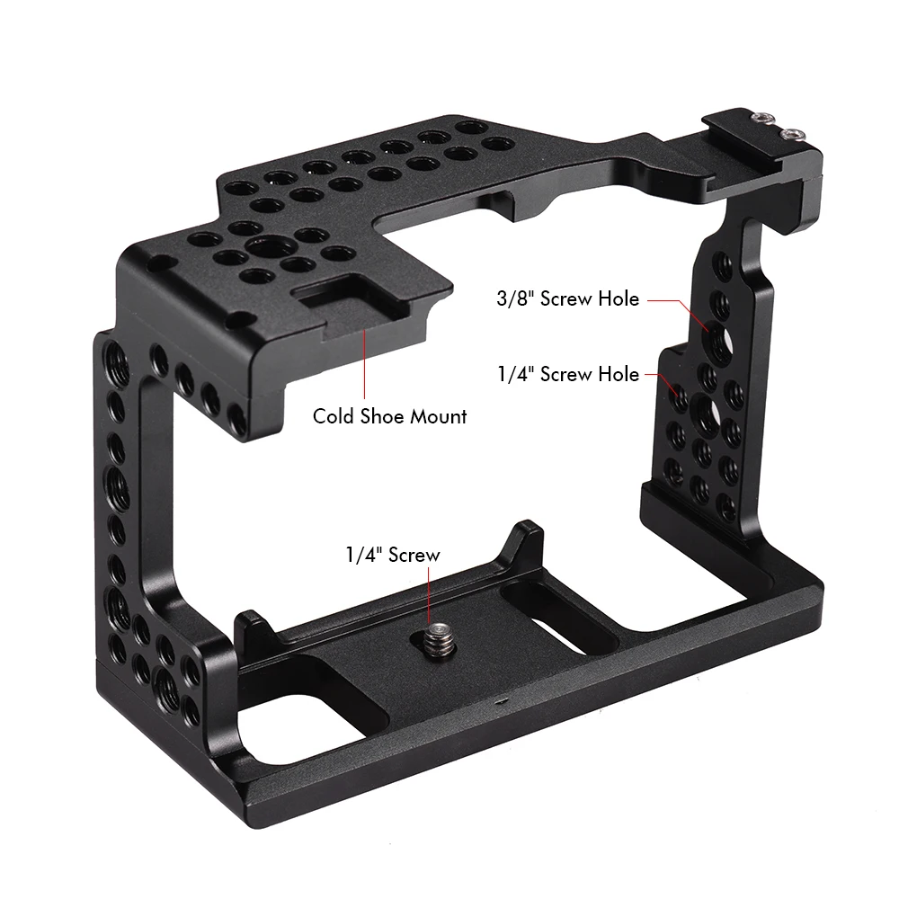 Andoer Camera Cage Video Cage Aluminum Alloy 1/4 in Screw with Cold Shoe Mount for Sony A7II/A7III/A7SII/A7M3/A7RII/A7III Camera