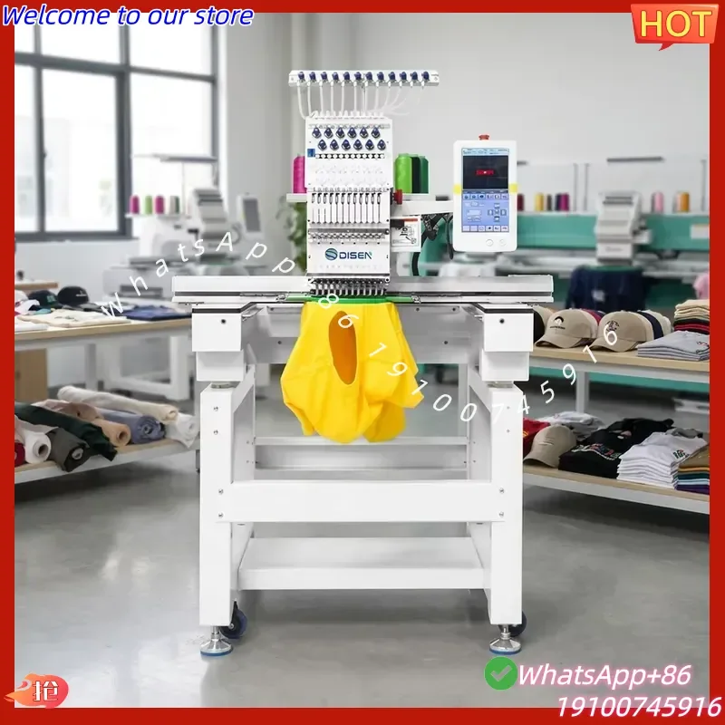 2026Hot DISEN New Automatic Computerized Cap Embroidery Machine Single Head 12 Needles 1200 RPM High Quality Home Use