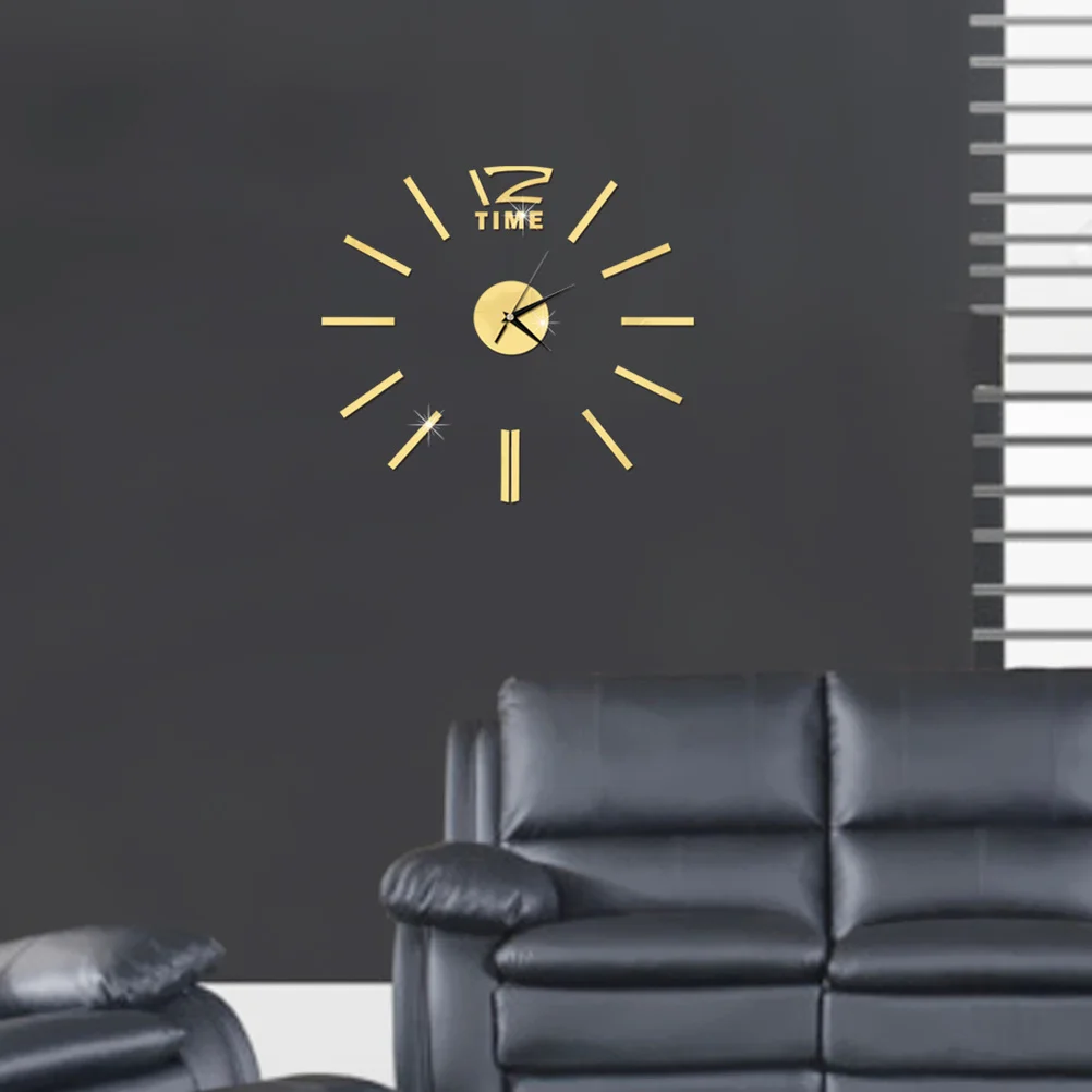 

Modern DIY Large Frameless 3D Wall Clock Mirror Stickers Golden for Home Living Room Office Decor Silent Movement