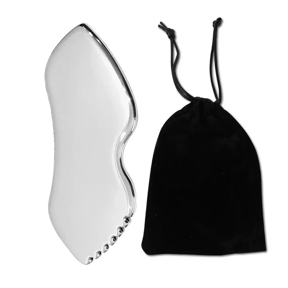 Brand new stainless steel body and face scraping tool three-piece set with cloth bag, face ice pack, lip scraping board view 6