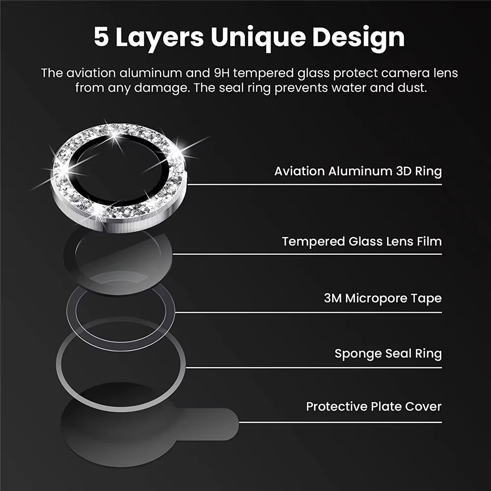 Glitter Bling Metaal Glas Camera Lens Protector voor iPhone 16 15 14 13 11 Pro Max Plus 12 Mini 15Pro 14Pro Vrouwen Ring lens Cover