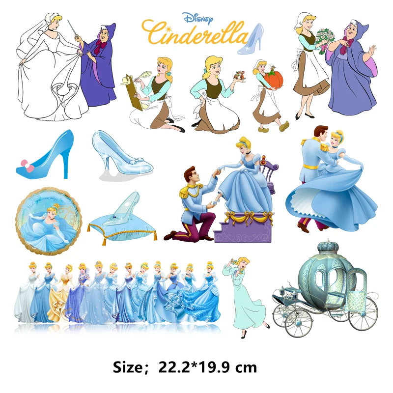 Disney cartoon Cinderella Clothing patches self-adhesive thermo-stickers for children stripes appliques iron on transfer