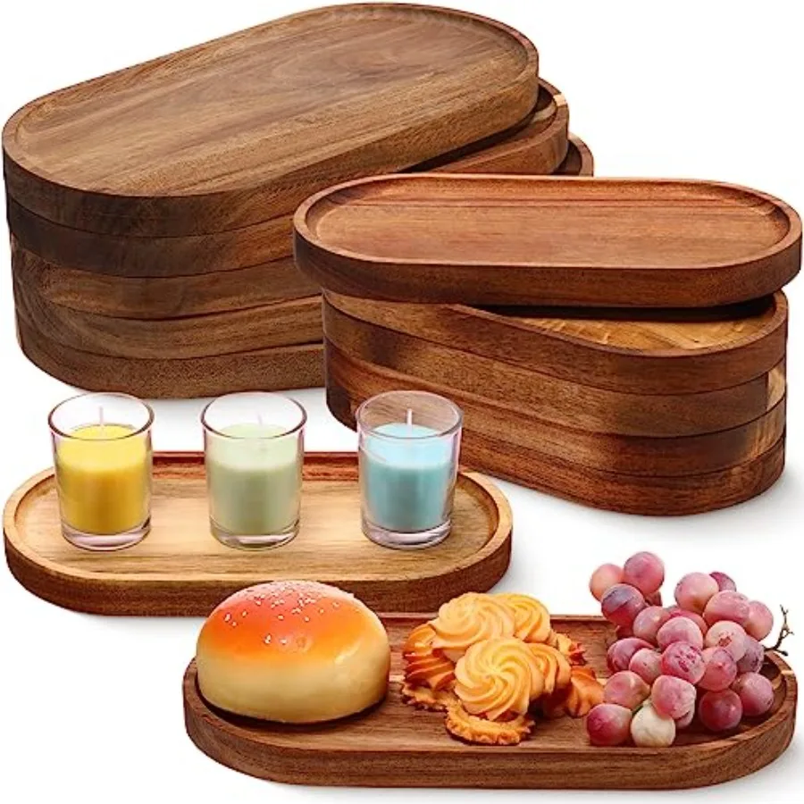 

12 Pcs Wood Serving Trays 10 and 12 Inch Charcuterie Boards Oval Wooden Plates Serving Platter Cheese Dinner Plates Bulk for De
