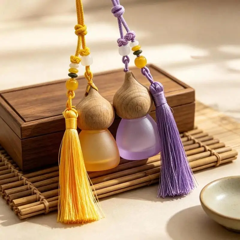Chinese Style Empty Car Perfume Bottle Pendant 1Pcs Gourd Shape with Tassel Hanging Ornament for Vehicle Interior Home Decorati