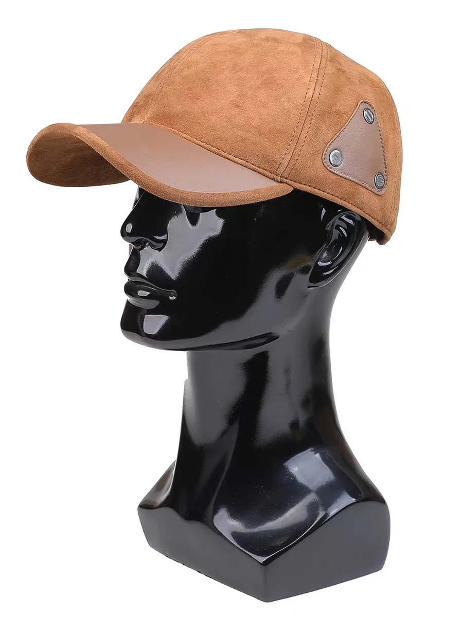 Retro Men Suede Genuine Leather Baseball Caps Sheepskin Male Youth Duck Tongue Dad Hats Bombe Adjustable Snapback Trucker Hat