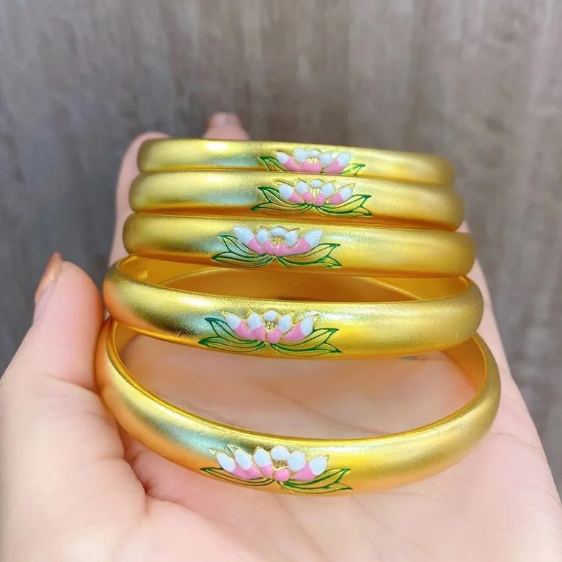 Gold 999 Bracelet Colorful Lotus Bracelet AU750 Womens Closed Bracelet Jewelry Pendant Metal Seal Gift