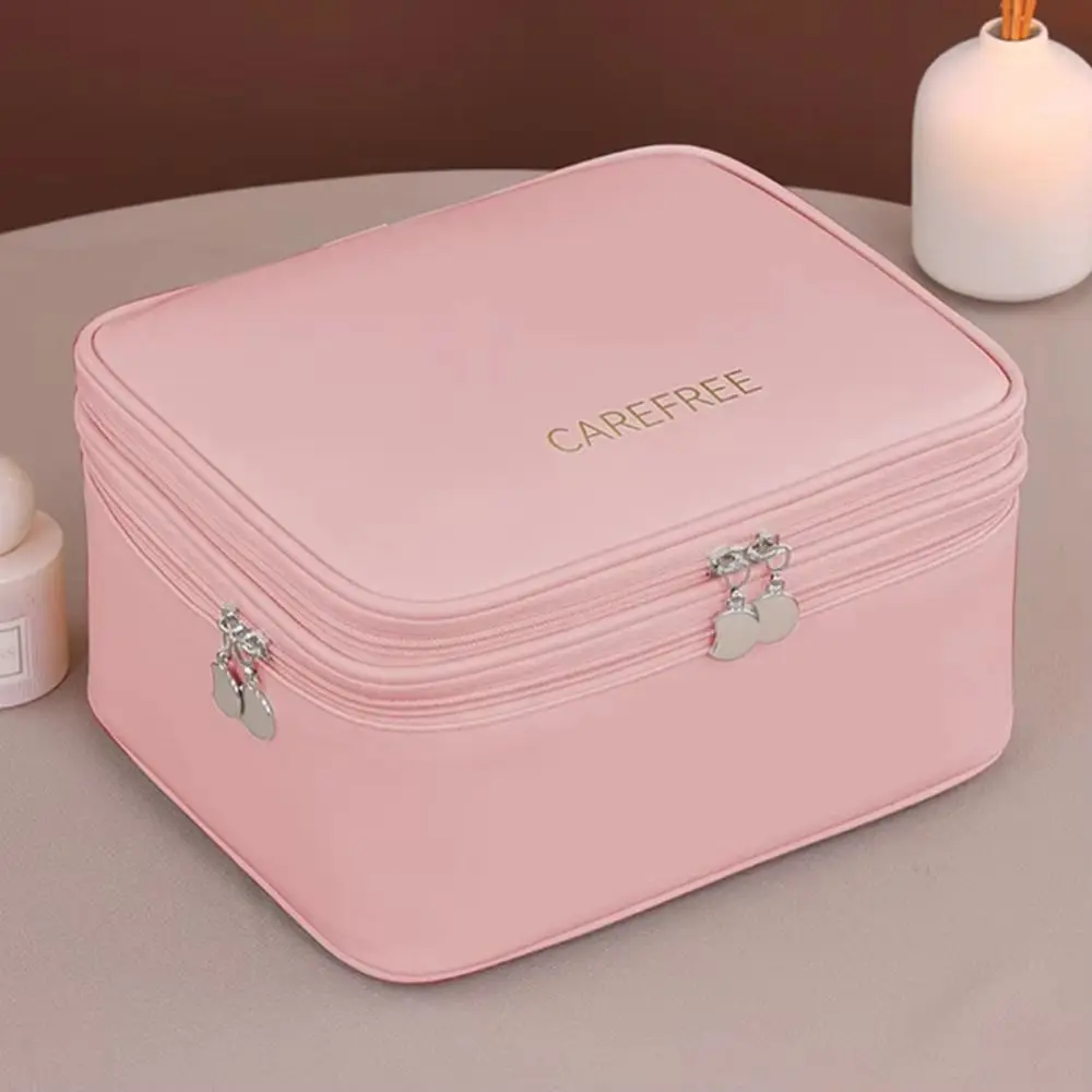 

Двухслойная портативная косметичка большой вместимости из искусственной кожи, женская сумка для макияжа, водонепроницаемая, со съемными разделителями