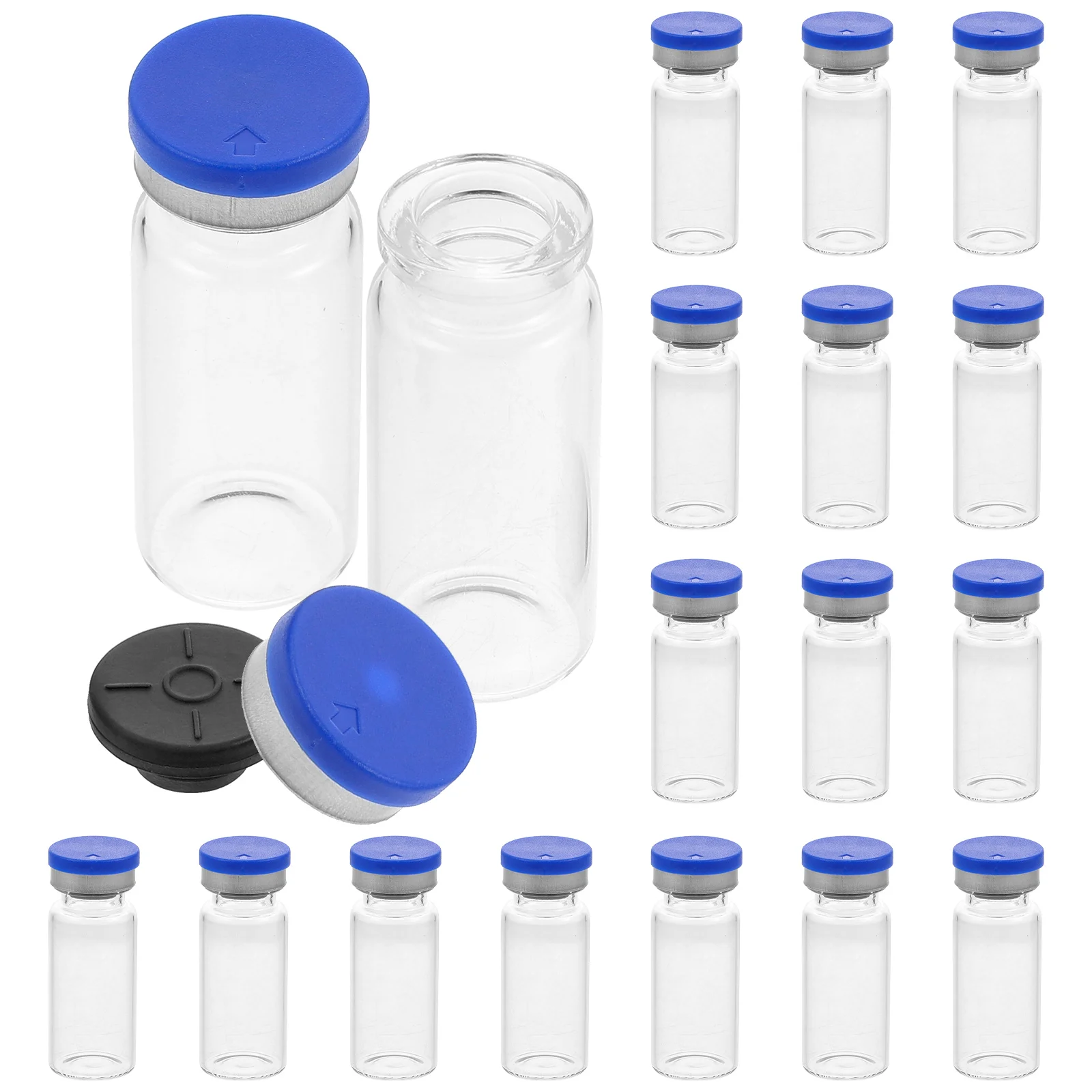 

Water Mini Glass Vials 20 Pack 10Ml Clear Headspace Caps Stoppers Flat Bottom Sample Lab Chemical Vial Transparent