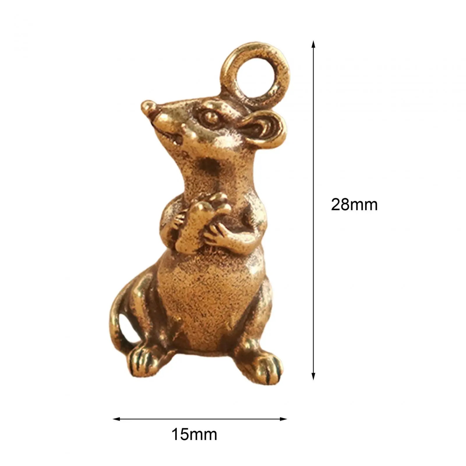 Mini Rat Figurine Gift Feng Shui Room Office Decor Keyring Accessories Rat Keychain Pendant Small Rat Ornaments Brass Rat Statue