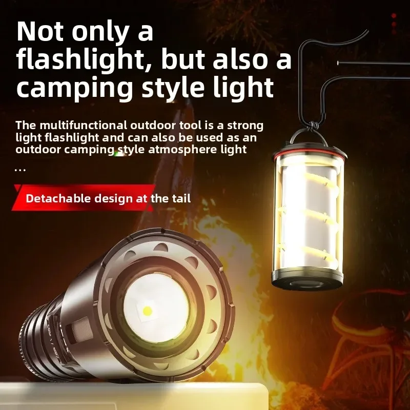 2IN1 XHP360 Military-Grade Super High-Power Flashlight 36-Core Wick Zoom Waterproof Rechargeable Flashlight with Safety Hammer