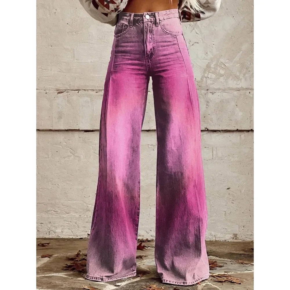 Damen Y2K Tie-Dye Graffiti-Print Hose mit hoher Taille und weitem Bein, Farbverlauf, Streetwear, lässige, lockere Hose mit Taschen, XXS-3X – Detail 13