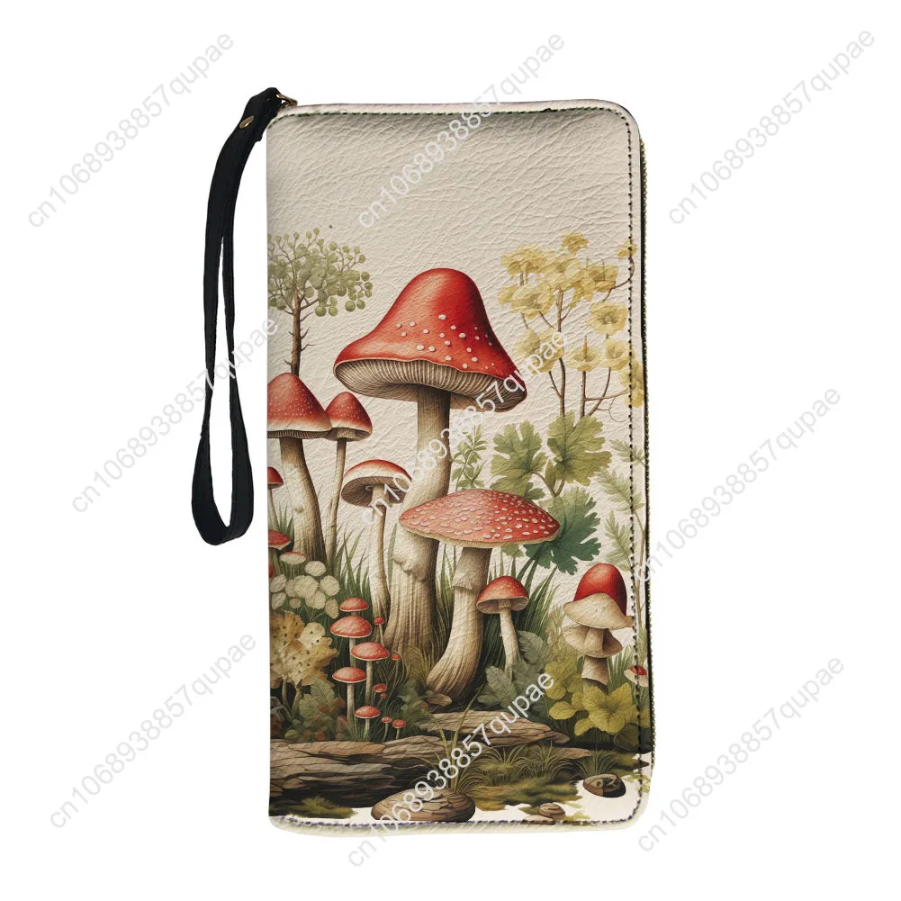 Cute Mushroom Print Custom Wallet Purse Mens Womens Teenagers Zipper Long Wallets Double Print  Portable Wallet Gift Bag