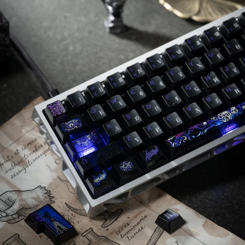 Black Purple Laser Keycap Set Custom PC PBT Sublimation Cherry Profile Keyboard Caps 77keys for Mechanical Keyboard Accessories