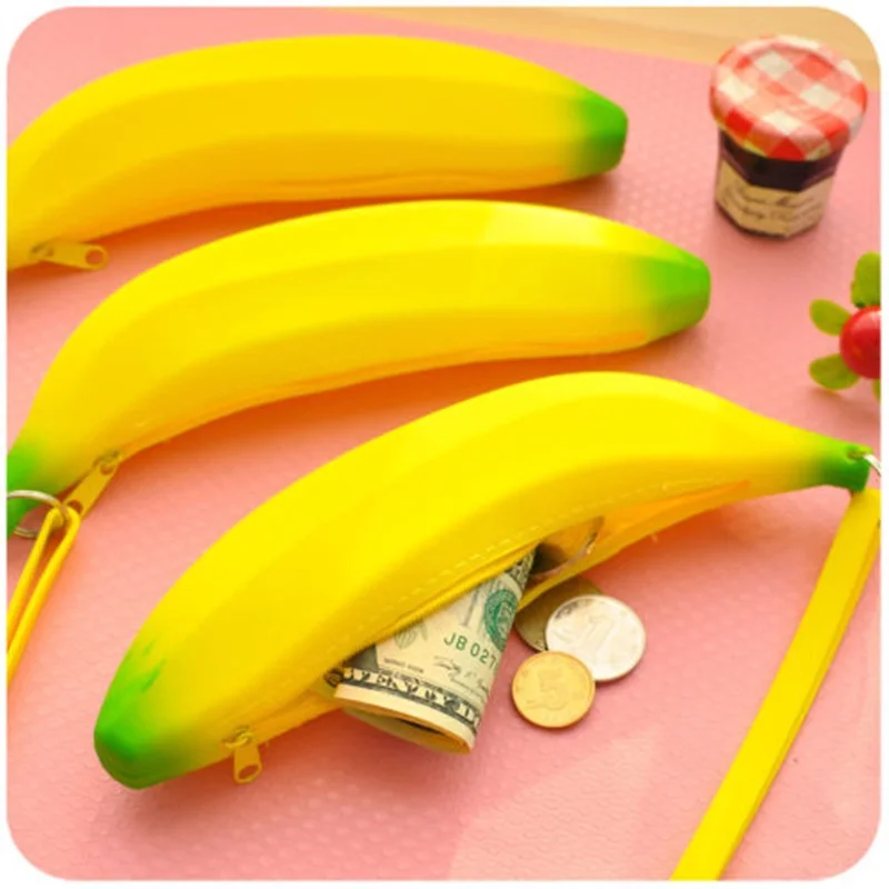 Cute Novelty Funny Silicone Portable Yellow Banana Coin Purses Multifunction Pencil Case Purse Bag Wallet Key Coin Bag Sac Femme