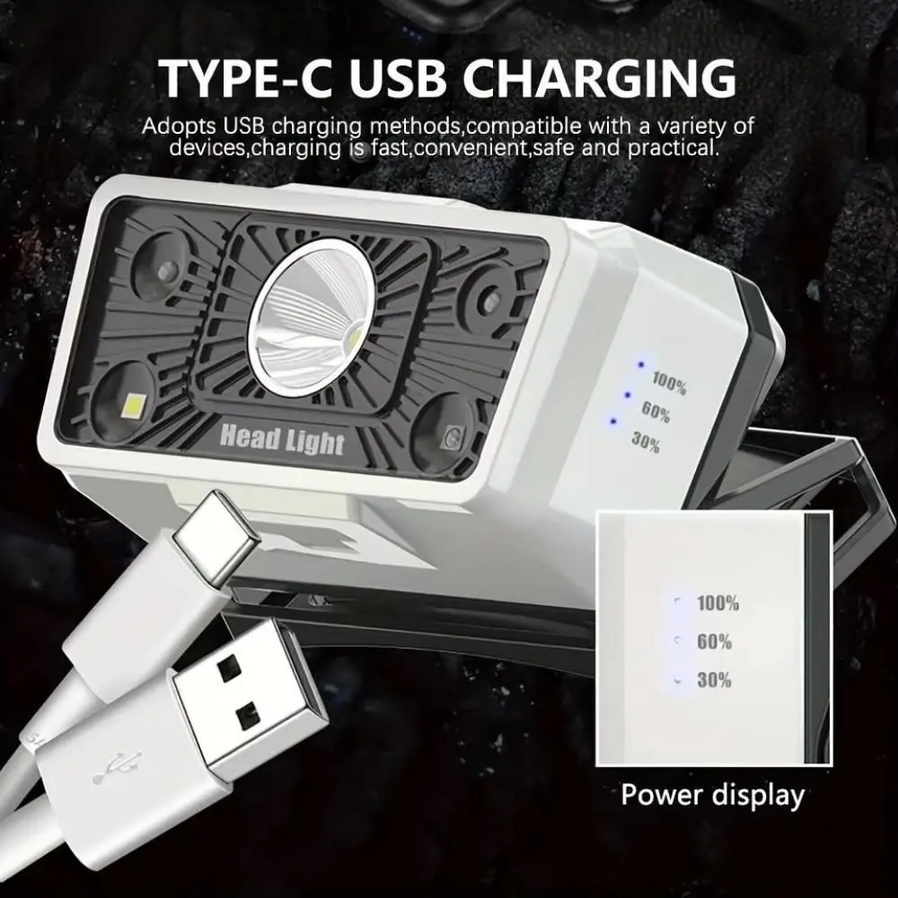 lanterna-de-cabeca-led-recarregavel-usb-branca-preta-potente-com-Angulo-ajustavel-e-longa-duracao