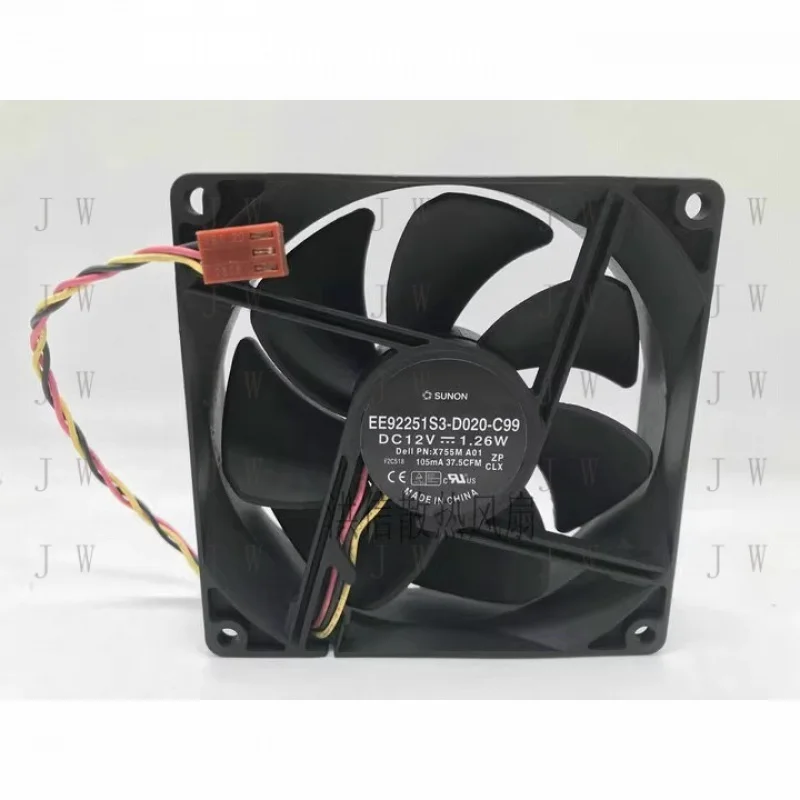 DDW   1PCS for  SUNON EE92251S3-D020-C99 12V 1.26W Dell PN:X755M A01 3-wire fan