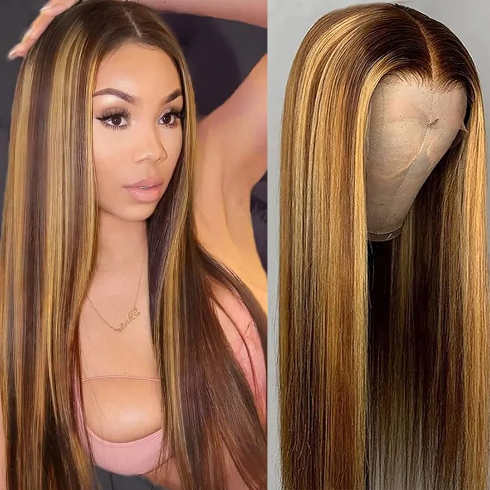 

P4/27 Highlight Straight HD Lace Frontal Wig 13x6 HD Парик фронтальной части шнурка 100% человеческие волосы Медовый блондин Парик Цветные парики из человеческих волос
