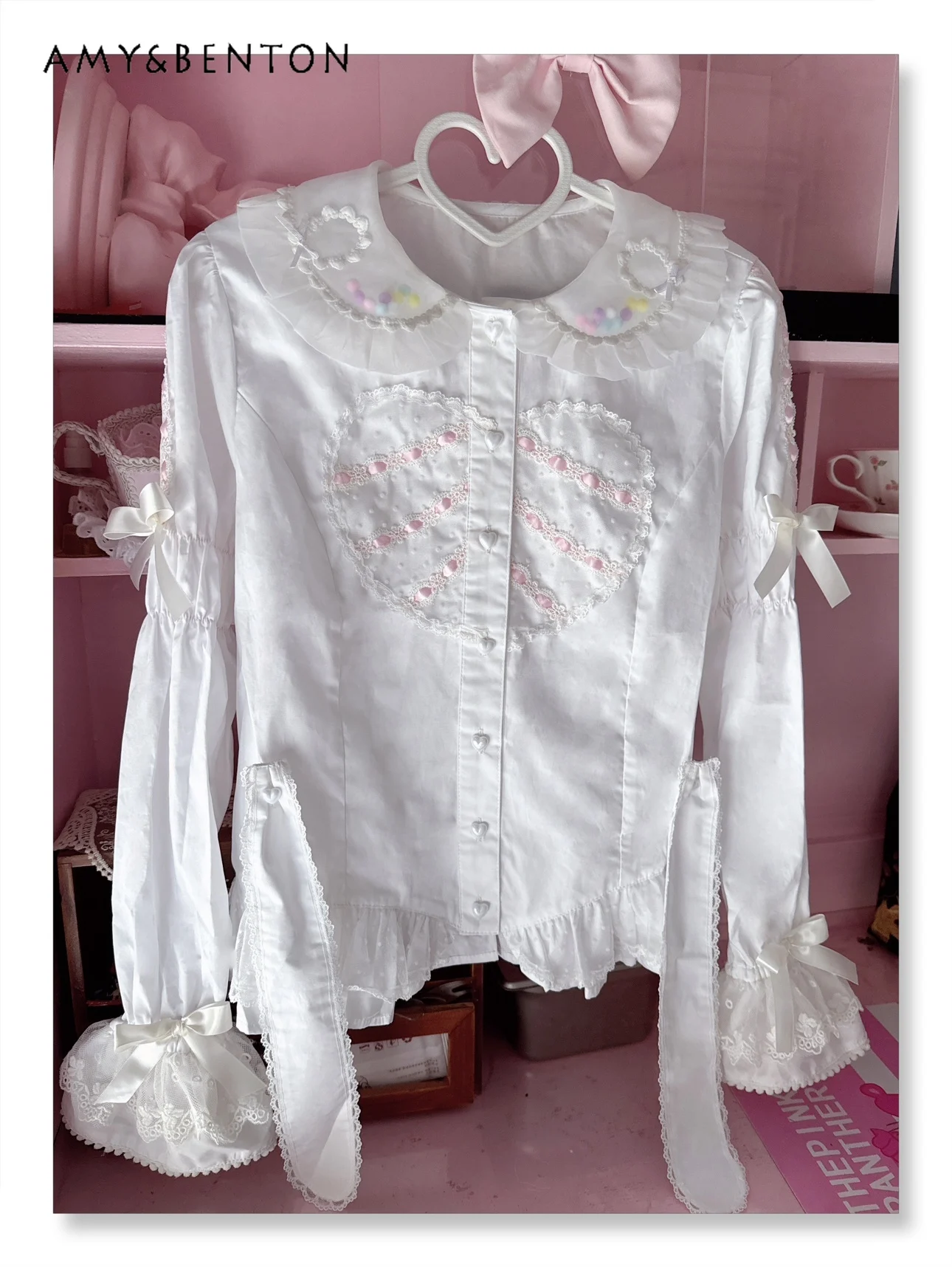 Imagem -04 - Blusa Lolita Feminina com Todos os Fósforos Gola Japonesa de Boneca Doce Manga de Sino Tops Kawaii Soltos Tops jk Finos Fofos