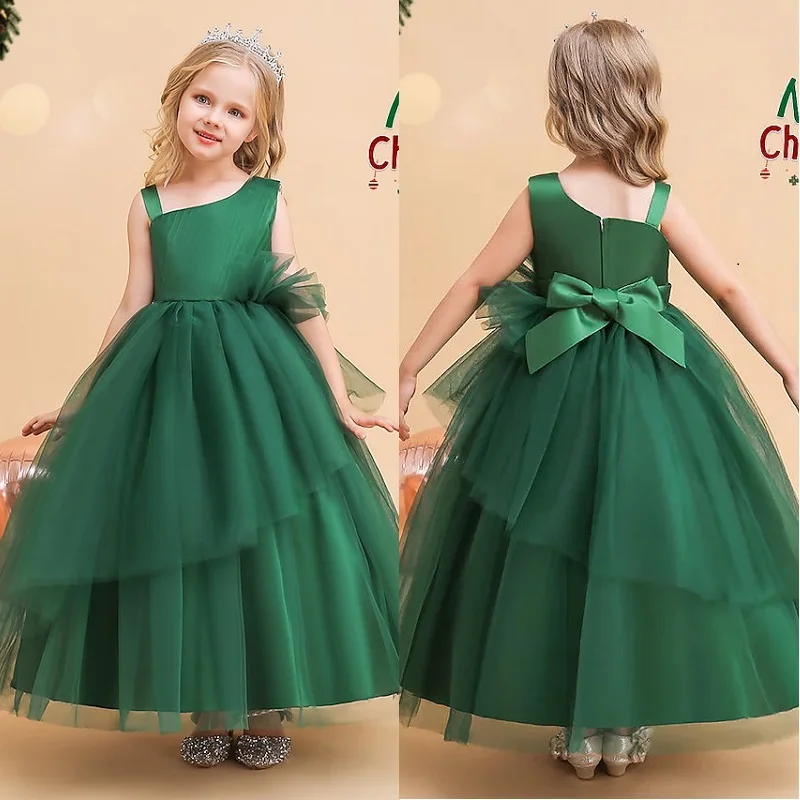 Butterfly Decal Flower Girl Dress Sleeveless Birthday Tulle Lace A-Line Party Christmas Princess Ball Gown Solid Color Dresses