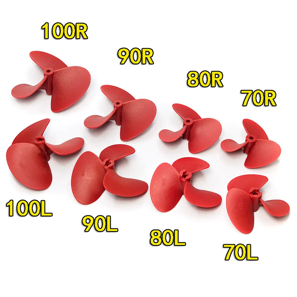 Hélice de paleta de nailon de fibra de vidrio para barco RC, barco simulado, Dron submarino, 3 cuchillas, 70mm, 80mm, 90mm, 100mm, CW/CCW, 5,0mm