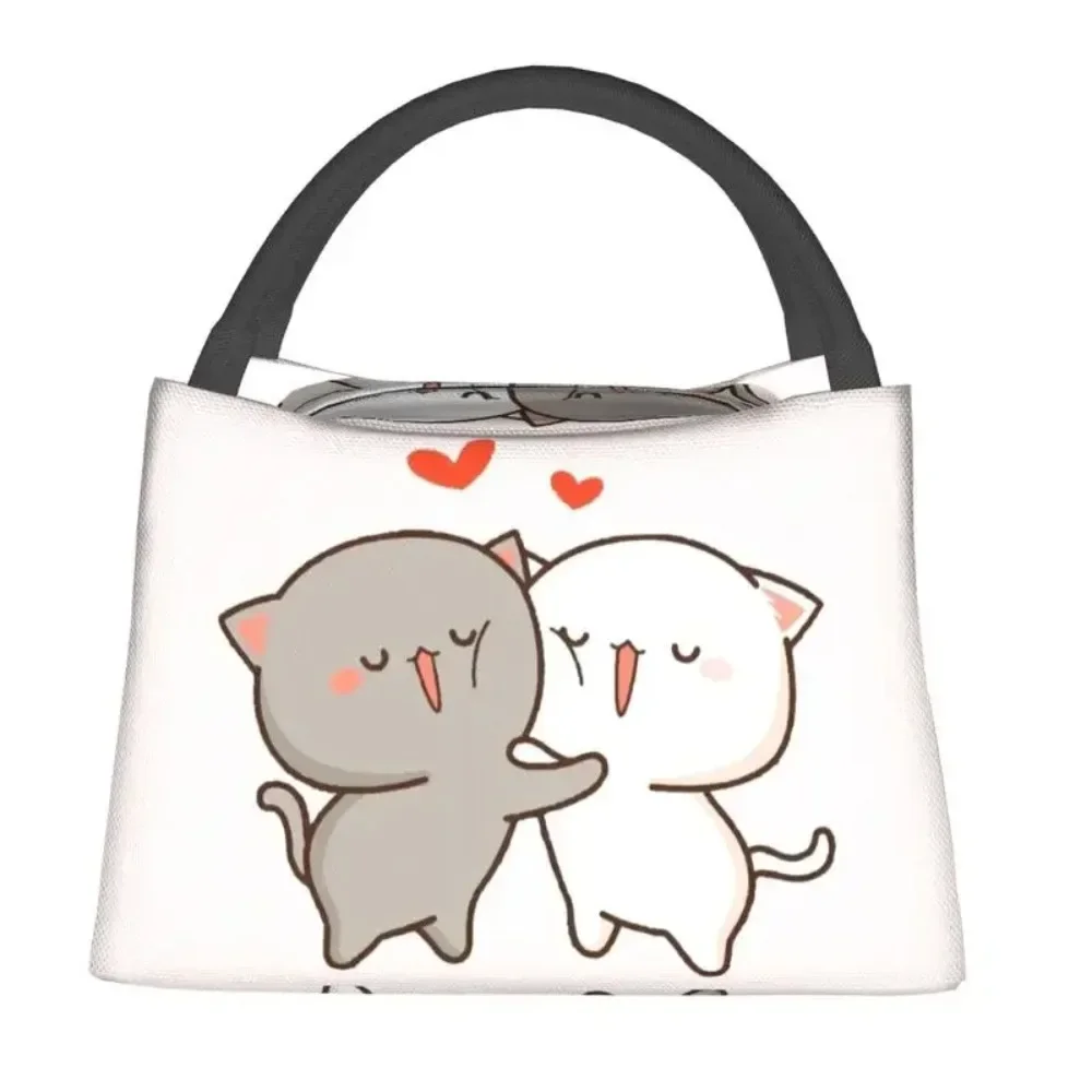 Kawaii Mochi Cat พีชและ Goma Hug ถุงอาหารกลางวันฉนวนสําหรับ Camping Travel Leakproof Thermal Cooler กล่องอาหารกลางวันผู้หญิง