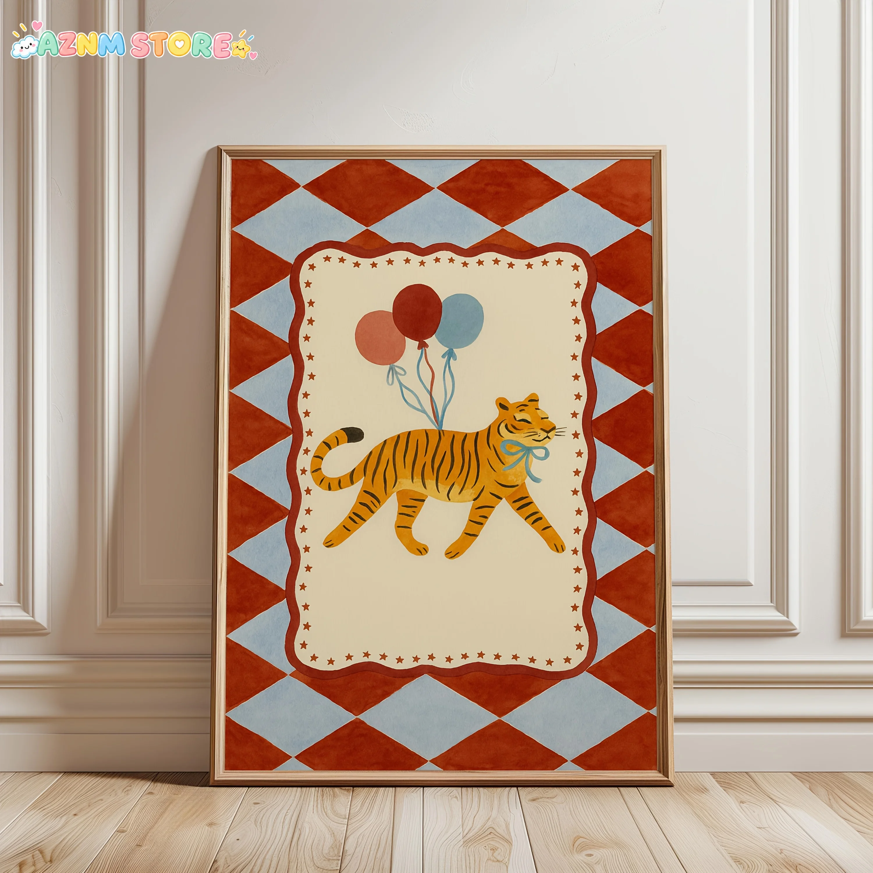 2027,A Frameless Canvas Poster Featuring Modern Art, a Tiger Balloon, And a Circus Style Print, Perfect for Wall Art in Bedro