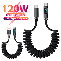 120W 6A Quick Charge Type C USB Cable Digital Display Fast Charging Spring Cord for Samsung IPhone15 16 Xiaomi Android Data Line