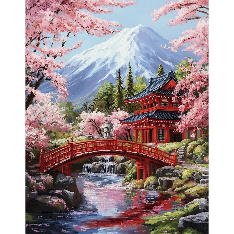 Oil Painting By Numbers For  Beginners Cherry Blossom Paint By Number DIY Gift Unique Japanese Home Decors Artwork