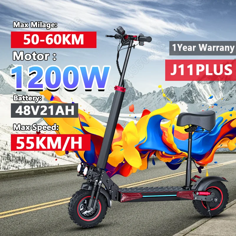 J11PLUS escoopers Motor 1200W, baterai 48V21ah dengan sinyal belok depan dan belakang, Scoote elektrik 11-inci Off-road ban e-scooter