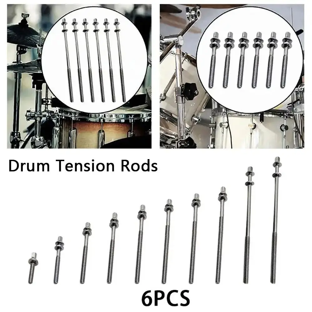 6Pcs New Strong Drum Tension Rods M5 with Washers Drum Lug Bolts Metal 5mm Drum Tight Screw for Jazz Drums Repair