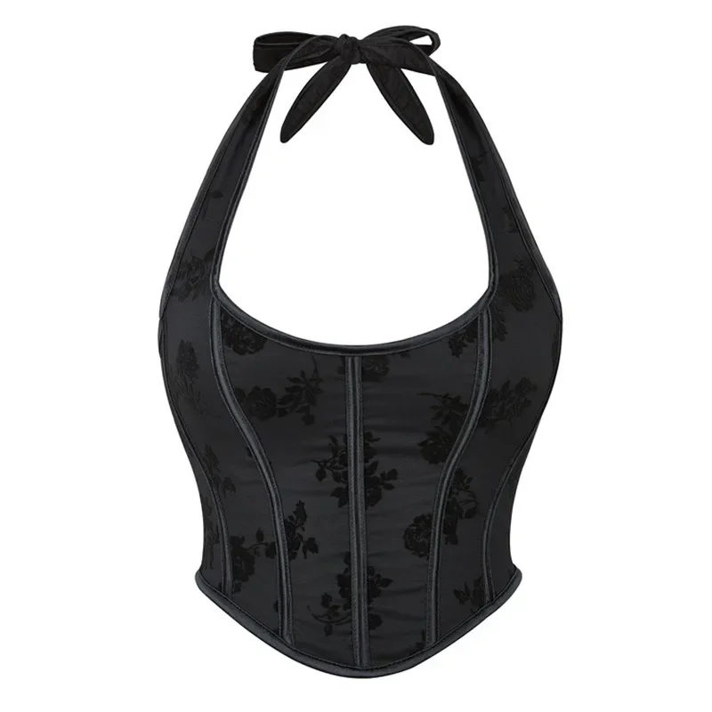 

Винтажные корсетные топы, сексуальный корсет с цветочным принтом, бюстье, укороченный топ, майка, женская бретелька с цветочным принтом