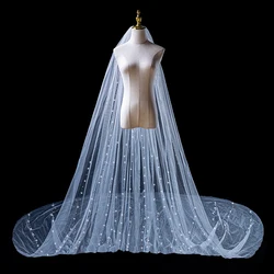 Eleganti perline di pizzo veli da sposa lunga cattedrale 3*3.5 velo da sposa lucido bianco Appliques di cristallo squisiti scintillanti su misura