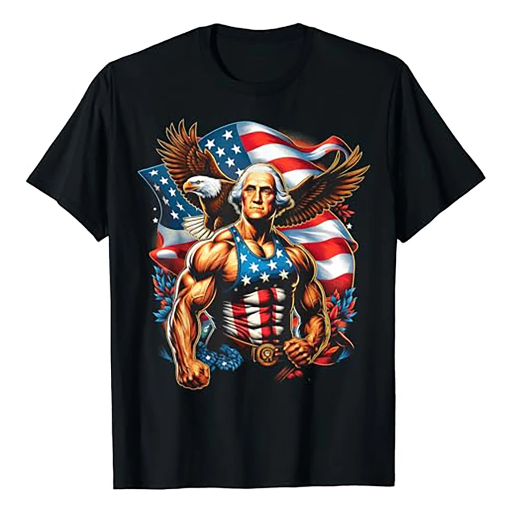 2024 New Funny 4th of July Patriotic Funny George Washington July 4th USA T-Shirt Casual Leisure O-neck Style Print 01336