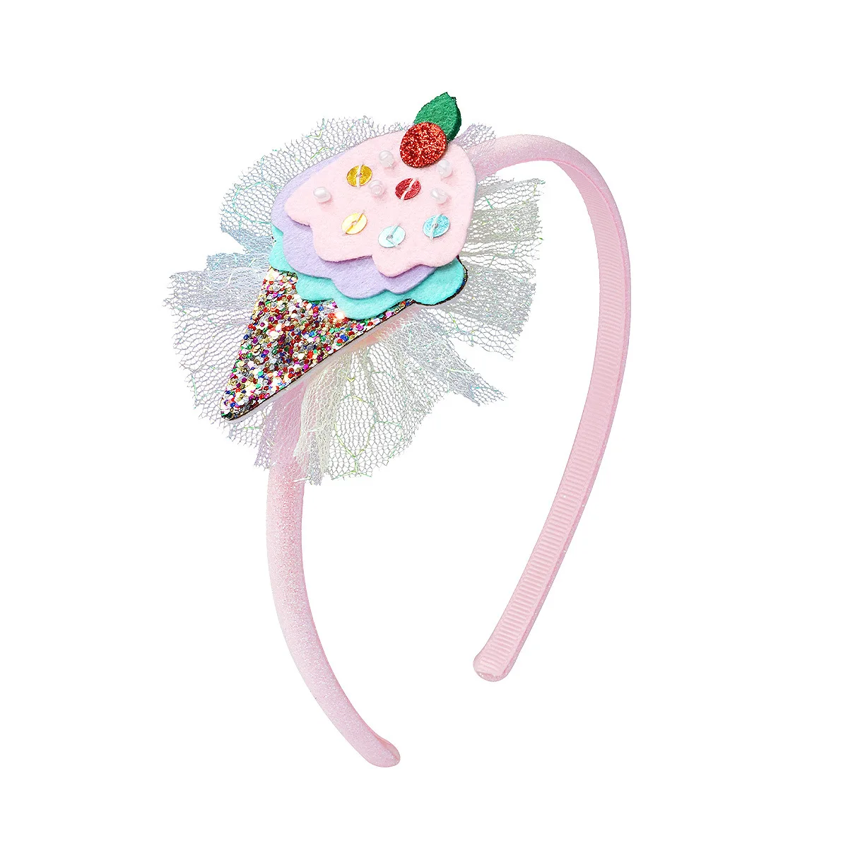 

Wholesale 10pcs Glitter Ice Cream Tutu Hairbands Pink Cartoon Hair Hoops Fashion Boutique Hair Accessories Girls Party Headwear