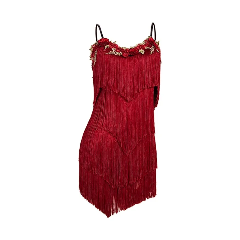 Latin dance suit red suspender fringed skirt national standard practice suit Mid-Autumn Festival performance art test