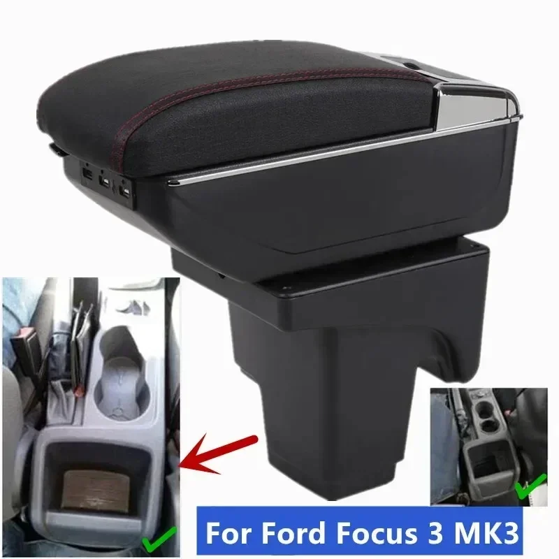 

NEW For Ford Focus 3 MK3 Armrest Box For Ford Focus 3 MK3 Car Armrest box Central storage Box Retrofit with USB Car Accessories