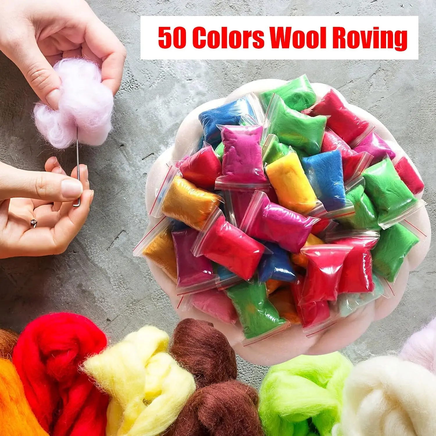 Needle Felting Kit 50 Assorted Colour Felting Wool Kit Includes 150 Plastic Eyes And 39 Needles