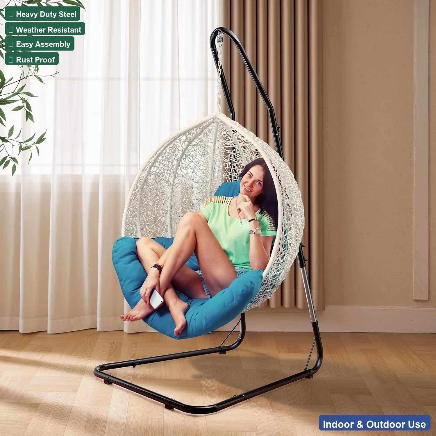 Durable Hammock Chair Stand Heavy Duty Steel C-Type, Adjustable Hanging Chair Stand 330lbs for Egg Chair Swing Indoor Outdoor Pa image 3