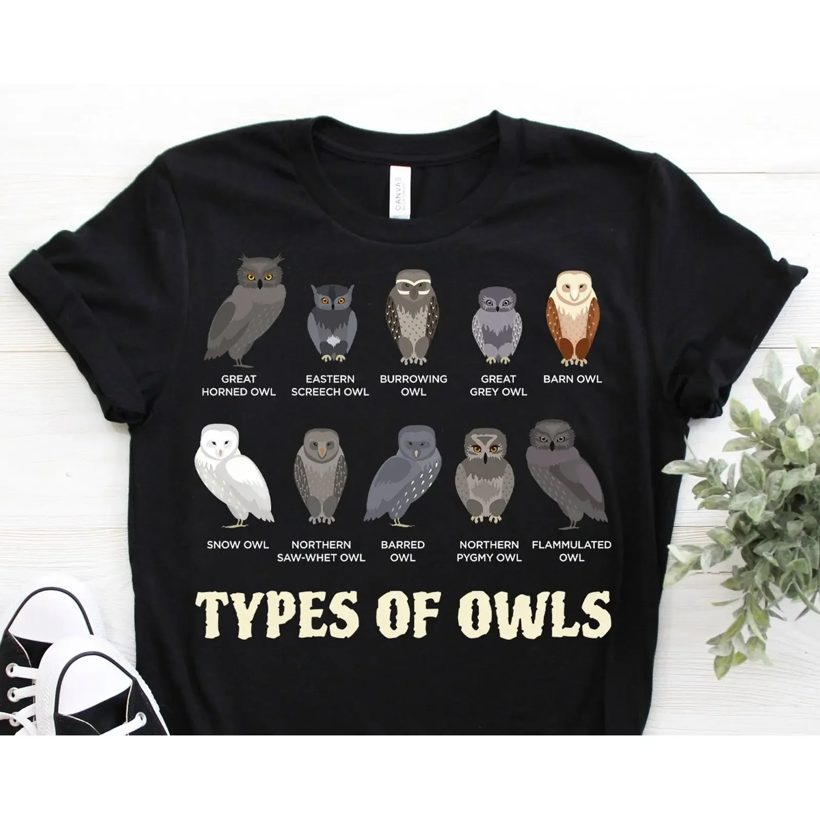 Types of Owls T Shirt Cute Owl Bird Nerd Watching Birdwatching Watcher Birding Lover Ornithologist vintage Washed Versatile