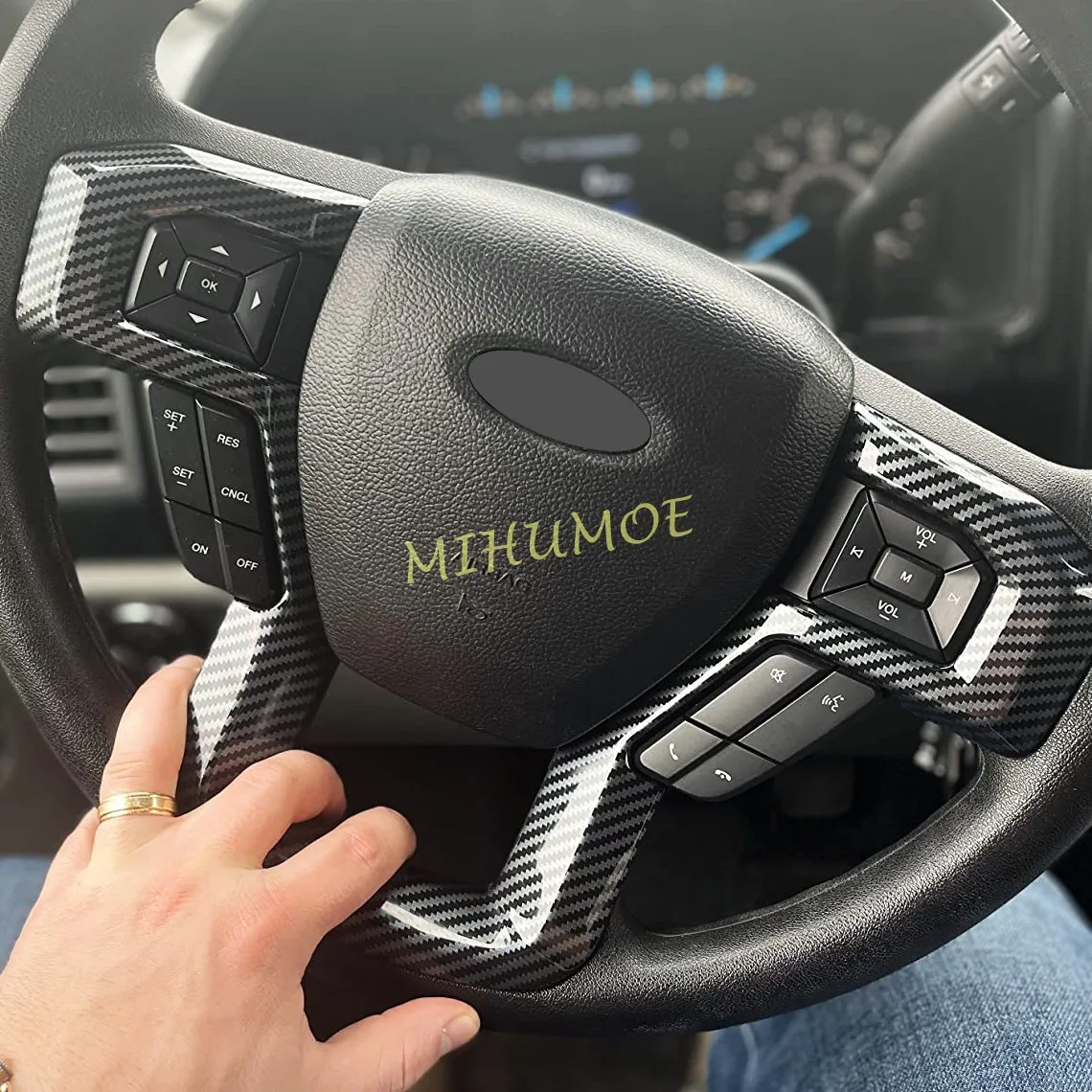 

For Ford F150 2015-2020 / F250 F350 2017-2022 Carbon Fiber Car Steering Wheel Switch Cover Trim Stylish Accessories