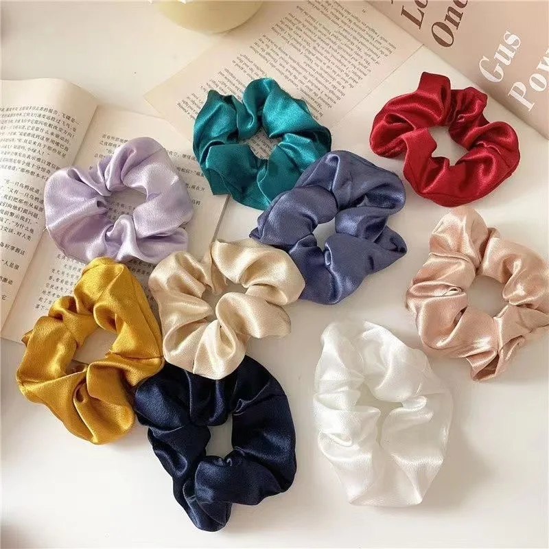 Satin Scrunchies Girls Elastic Hair Band Ponytail Holder Ties Rubber Bands Fashion Women Accessories Solid Scrunchy