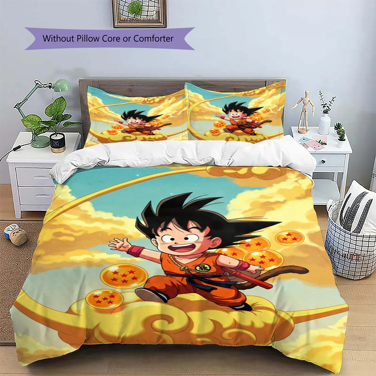 Goku Patterned Pillowcase & Duvet Cover Set Bedroom Collectible Bedding Premium Gift for Enthusiasts.-TING