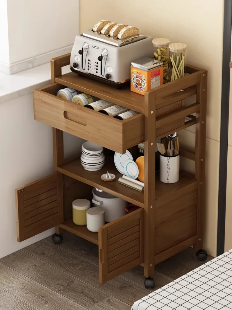 Kitchen Household Floor Multi-layer Storage Rack Simple Restaurant Multi-functional Solid Wood Side Cabinet Modern Simple