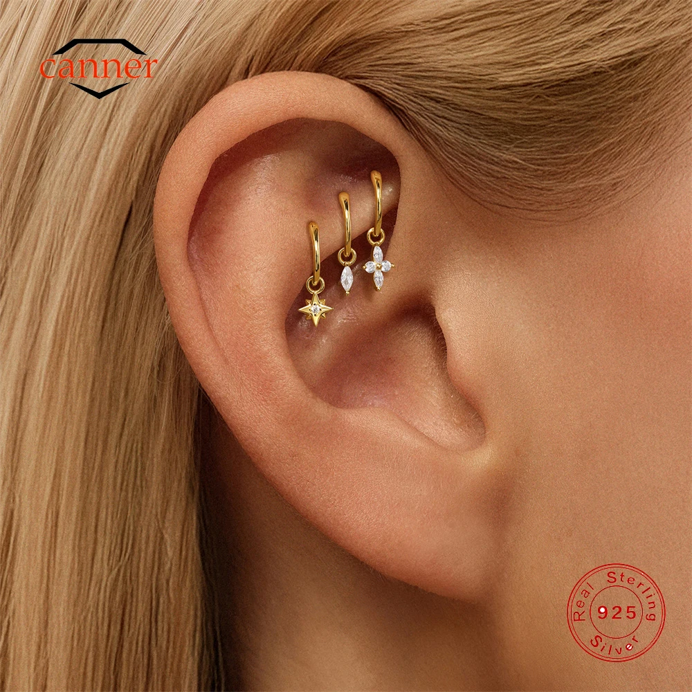 

CANNER 1PC 925 Sterling Silver Classic Horse Eye CZ Drop Earring For Women Ins Eight-pointed Star Eardrum Clip Nose Ring Gift