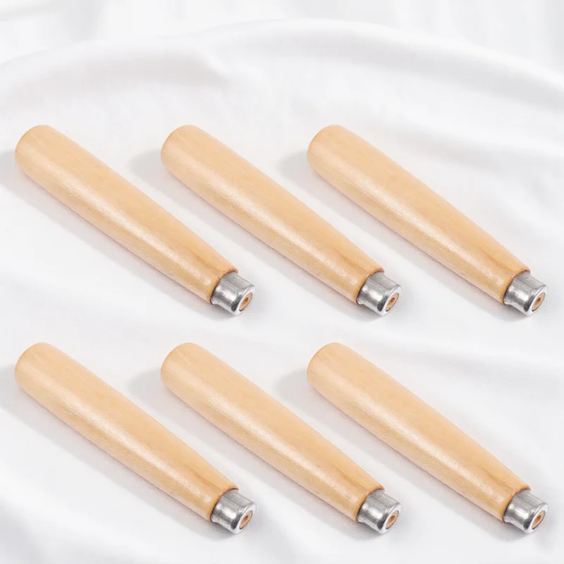 

6Pcs Natural Wood File Handles Non Slip Polished Grip Replacement for Hand Drill Screwdriver Woodworking File Accessories