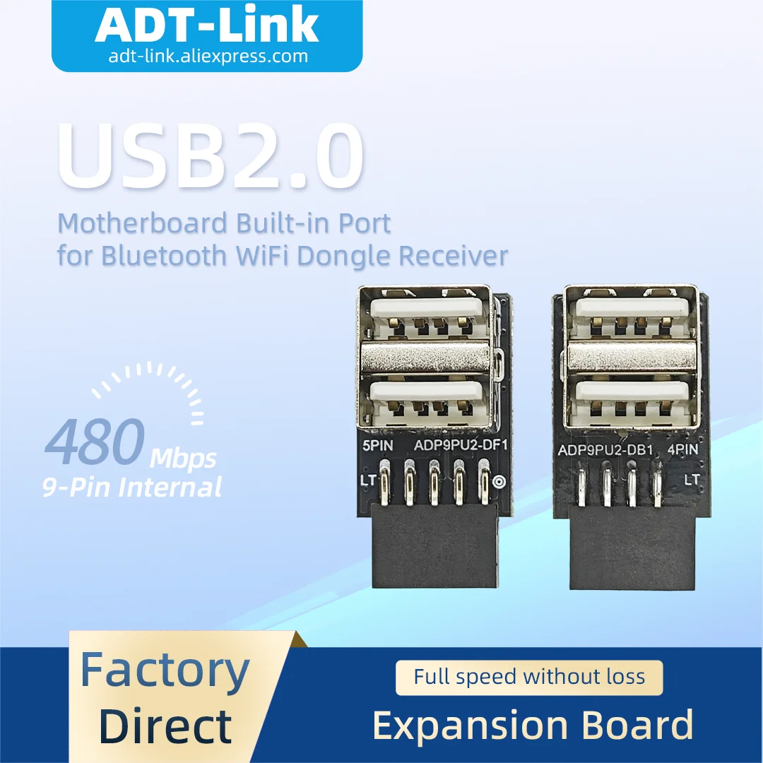 9Pin USB 2.0 Expansion Card Mainboard Built-in USB Interface Adapter Support Wireless Network Card Bluetooth Dongle Receiver