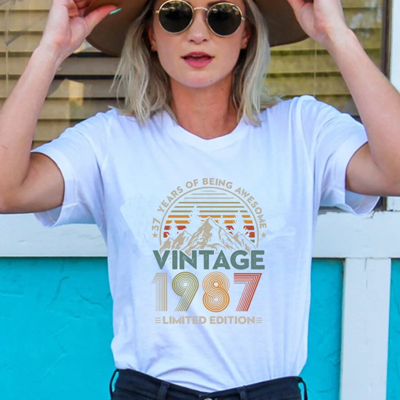 37 Years of Being Awesome Vintage 1987 Limited Edition Women T Shirt Cotton Retro 37th Old Birthday Clothes Mountains Top Tshirt