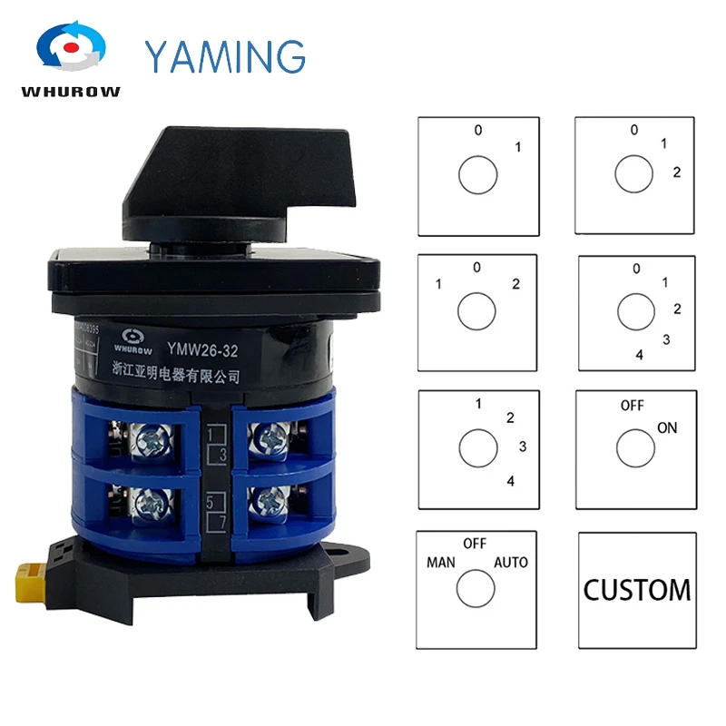 

DIN Rail Mounted 32A 660V Dual Power Circuit Control Selector LW26-32/2 Two Poles Silver Contact Rotary Cam Switch