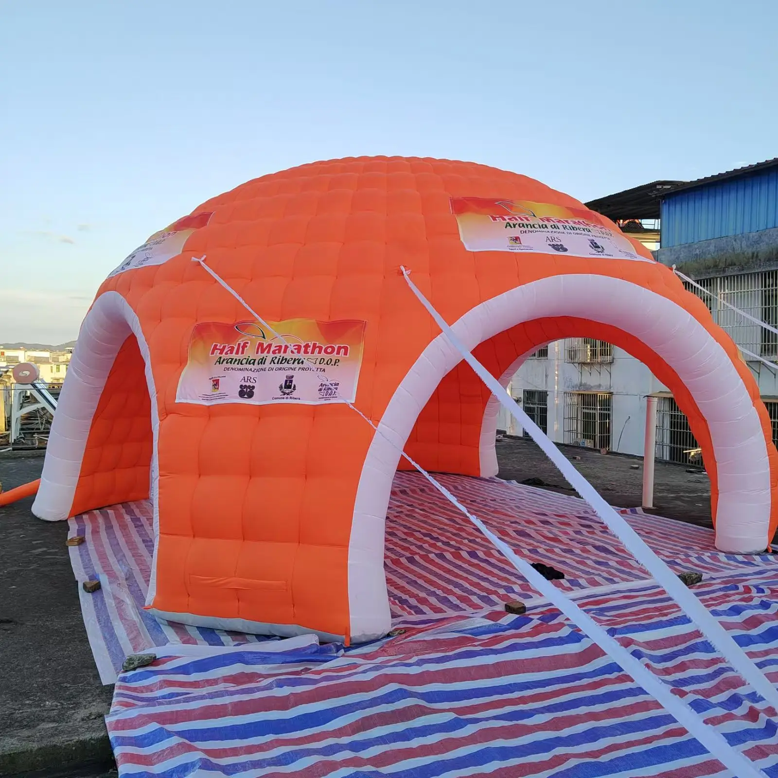 7m diameter orange dome inflatable tent with four doors