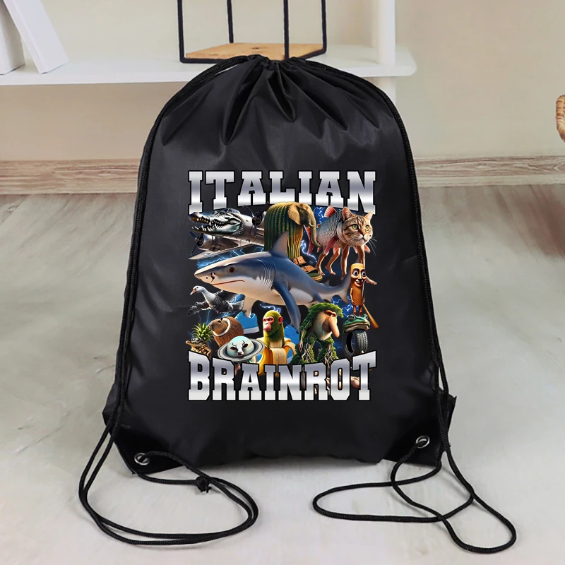 

Итальянский рюкзак Brainrot на шнурке Tung Tung Tung Sahur, милая сумка на шнурке, забавные спортивные сумки с героями мультфильмов, повседневная сумка для хранения